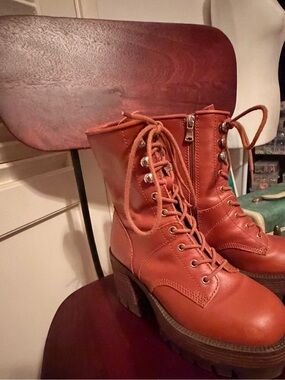 Steve Madden Cognac Platform Lace-Up Boots